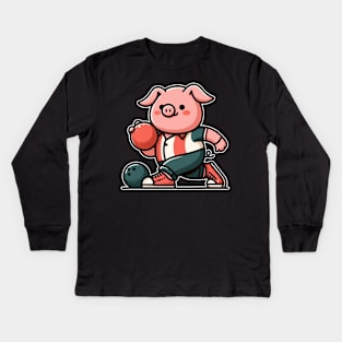 cute pig bowler Kids Long Sleeve T-Shirt